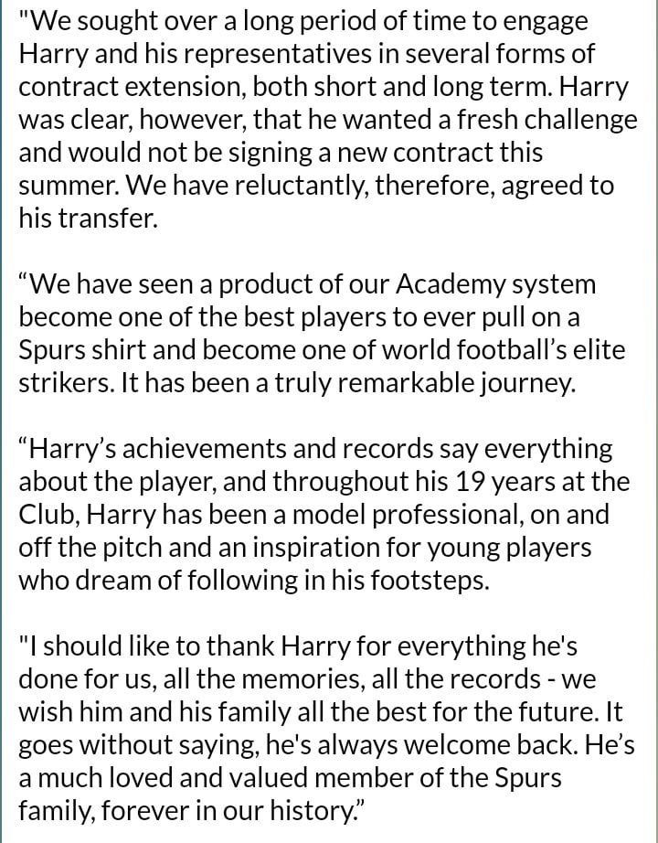 Daniel Levy confirme le transfert de Harry Kane