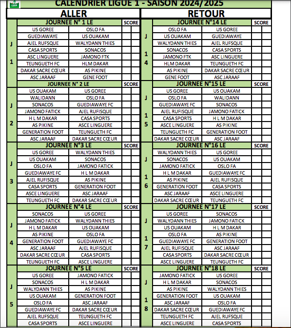 Le calendrier de la Ligue 1 sénégalaise 2024-2025 enfin dévoilé