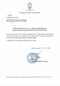 CAN 2025 : Fermeture exceptionnelle du stade de Kégué pour Togo - Algérie