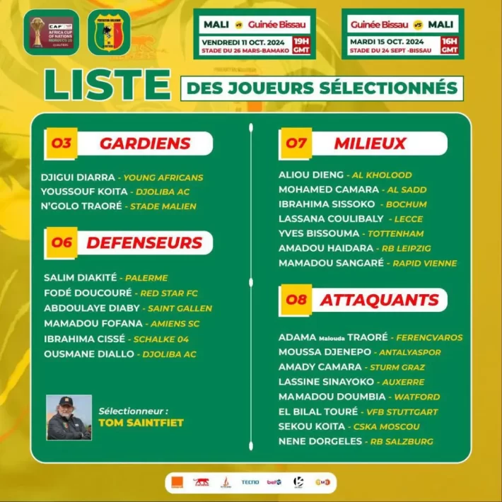 CAN 2025 : Les Aigles du Mali dévoilent leur liste pour affronter la Guinée-Bissau
