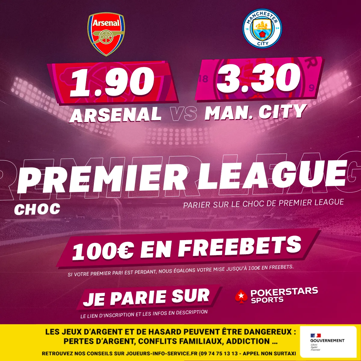 Arsenal / Manchester City : cotes et pronostics pour le choc du 2 février