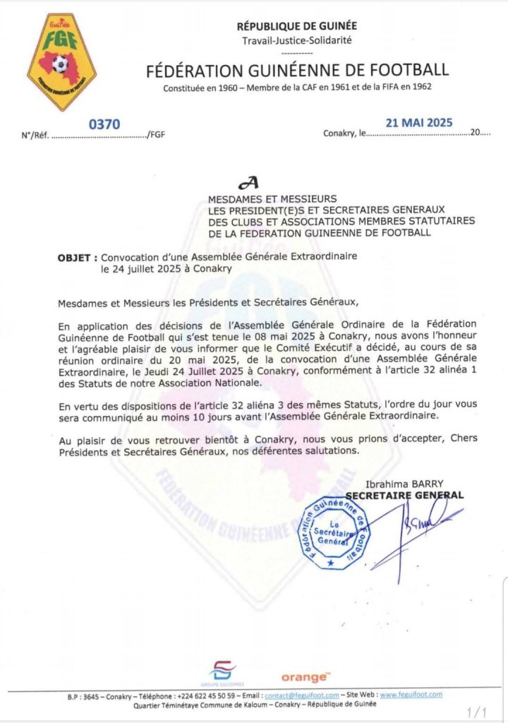 Guinée : Assemblée extraordinaire de la Féguifoot convoquée