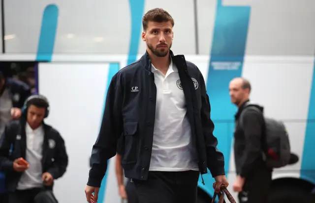 Manchester City's Ruben Dias arrives for a match