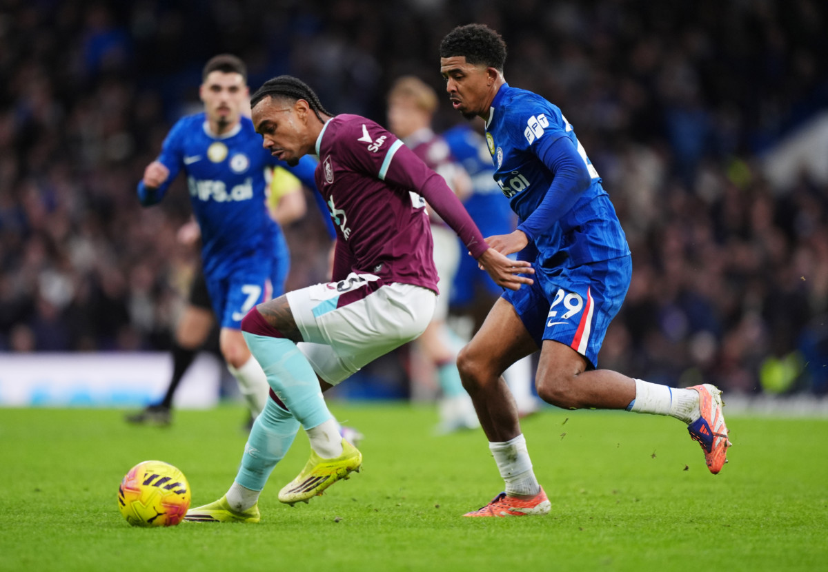 Burnley’s Lucas Pires and Chelsea’s Wesley Fofana (right)battle for the ball