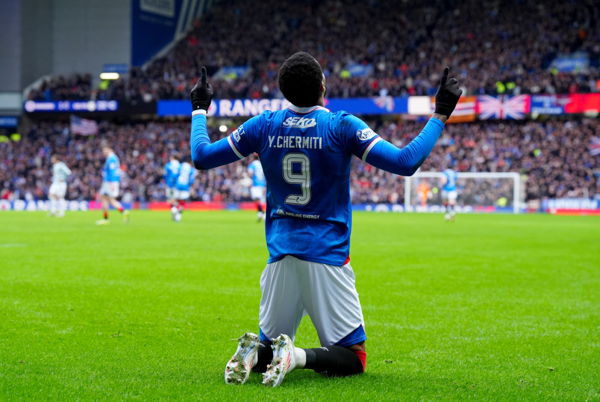 Rangers’ Youssef Chermiti celebrates after scoring against Celtic