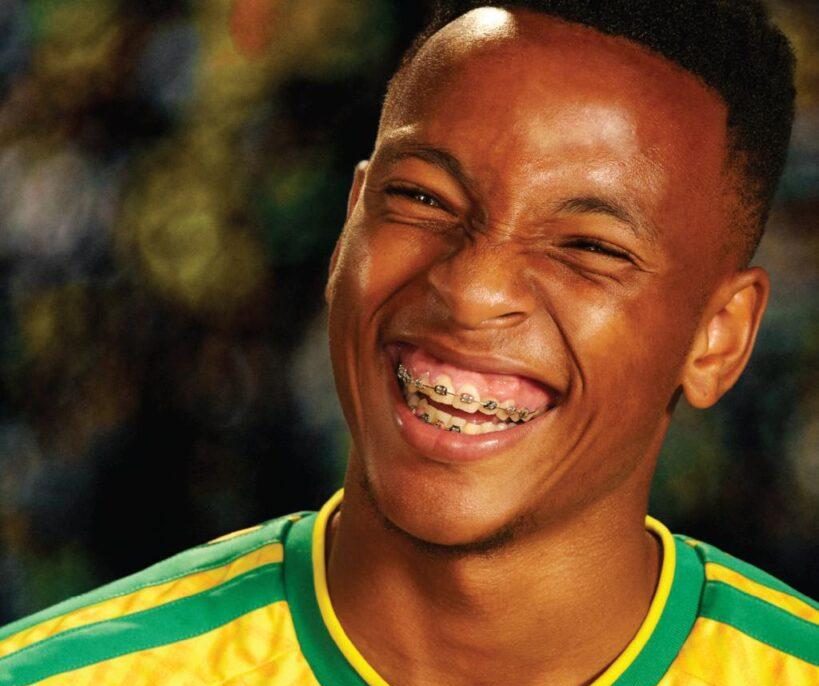 Relebohile Mofokeng modeling Bafana Bafana new jersey